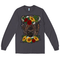 Smoke bison face with flowers Long Sleeve Tee - RanaPortraitStore