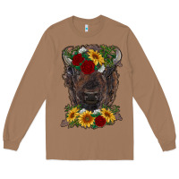 Toasted Coconut bison face with flowers Long Sleeve Tee - RanaPortraitStore