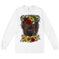 White bison face with flowers Long Sleeve Tee - RanaPortraitStore