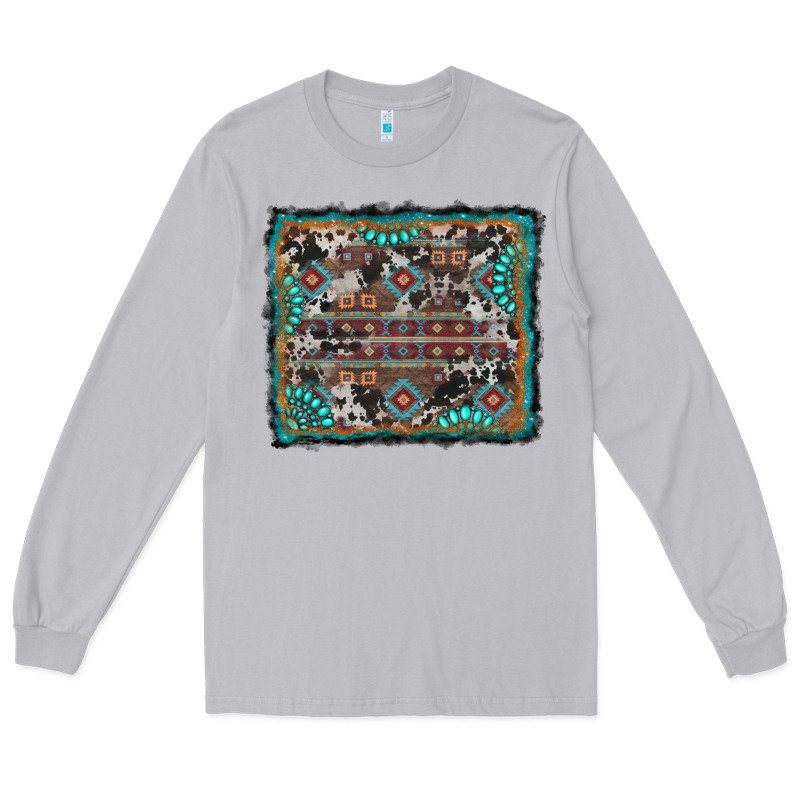Aztec Background With Gemstone And Cowhide Long Sleeve Tee by RanaPortraitStore | Teevron