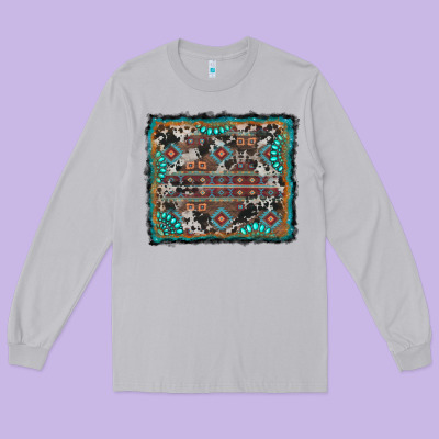 Aztec Background With Gemstone And Cowhide Long Sleeve Tee Designed By Ranaportraitstore
