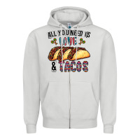Dove Grey All You Need Is Love And Tacos Zipper Hoodie - CowhideDigitalArt