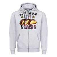 Heather Grey All You Need Is Love And Tacos Zipper Hoodie - CowhideDigitalArt