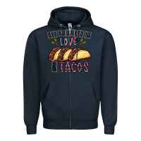 Navy All You Need Is Love And Tacos Zipper Hoodie - CowhideDigitalArt