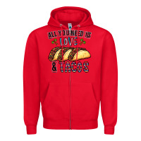 Red All You Need Is Love And Tacos Zipper Hoodie - CowhideDigitalArt