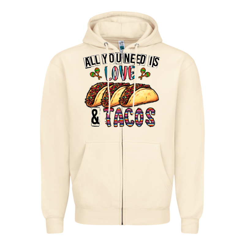 All You Need Is Love And Tacos Zipper Hoodie by CowhideDigitalArt | Teevron