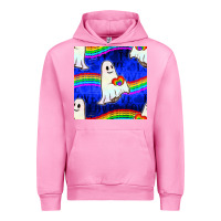 Fuchsia Pink Pride lgbtq ghosts and heart with rainbow seamless Urban Hoodie - BundleAndBundleShop