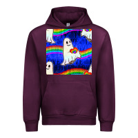 Mauve Wine Pride lgbtq ghosts and heart with rainbow seamless Urban Hoodie - BundleAndBundleShop