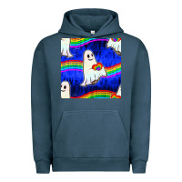 Pigment Midnight Navy Pride lgbtq ghosts and heart with rainbow seamless Urban Hoodie - BundleAndBundleShop