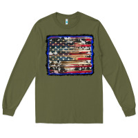 Army Green american flag with cowhide background Long Sleeve Tee - RanaPortraitStore