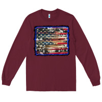 Burgundy american flag with cowhide background Long Sleeve Tee - RanaPortraitStore