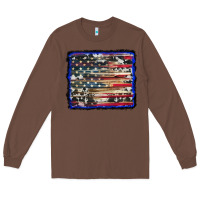 Chestnut american flag with cowhide background Long Sleeve Tee - RanaPortraitStore