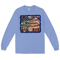 Colony Blue american flag with cowhide background Long Sleeve Tee - RanaPortraitStore