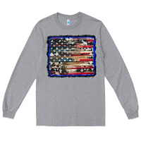 Heather Grey american flag with cowhide background Long Sleeve Tee - RanaPortraitStore