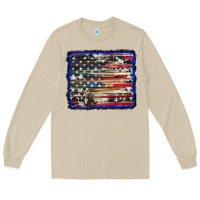 Mushroom american flag with cowhide background Long Sleeve Tee - RanaPortraitStore