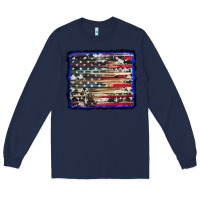 Navy american flag with cowhide background Long Sleeve Tee - RanaPortraitStore