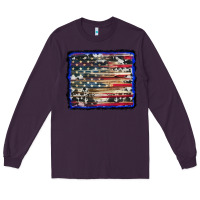 Plum american flag with cowhide background Long Sleeve Tee - RanaPortraitStore