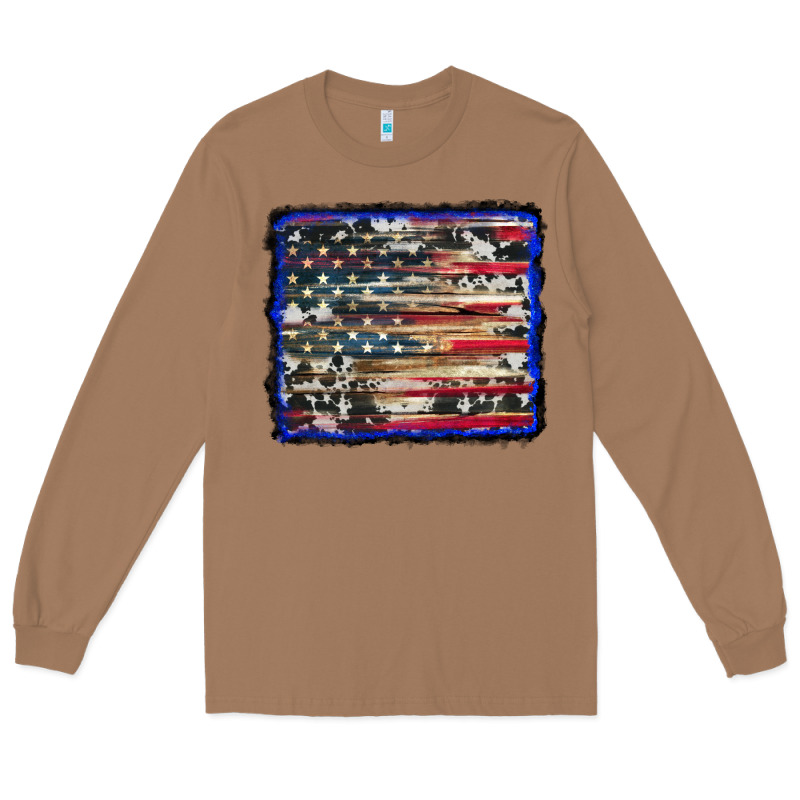 American Flag With Cowhide Background Long Sleeve Tee by RanaPortraitStore | Teevron