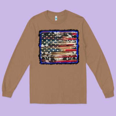 American Flag With Cowhide Background Long Sleeve Tee Designed By Ranaportraitstore