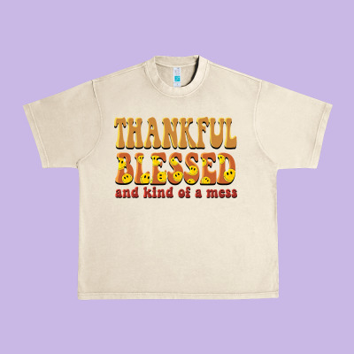 Thankful Blessed And Kind Of A Mess Urban Heavy Tee Designed By Barkaloodesign