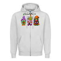 Dove Grey happy halloween gnomes black Zipper Hoodie - RacoonDesign