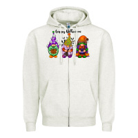 Oatmeal Heather happy halloween gnomes black Zipper Hoodie - RacoonDesign