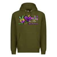 Army Green peace love mardi gras Premium Hoodie - MaliasSmallBusiness