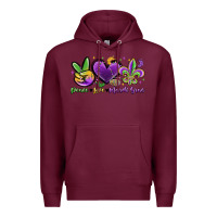 Burgundy peace love mardi gras Premium Hoodie - MaliasSmallBusiness