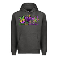 Charcoal Heather peace love mardi gras Premium Hoodie - MaliasSmallBusiness