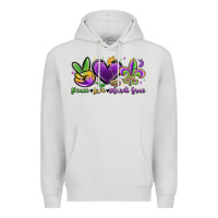 Dove Grey peace love mardi gras Premium Hoodie - MaliasSmallBusiness