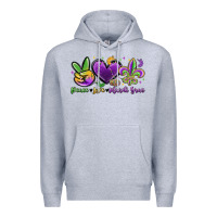 Heather Grey peace love mardi gras Premium Hoodie - MaliasSmallBusiness