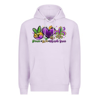 Lilac peace love mardi gras Premium Hoodie - MaliasSmallBusiness