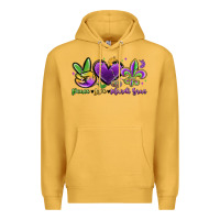Mustard peace love mardi gras Premium Hoodie - MaliasSmallBusiness
