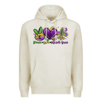 Oatmeal Heather peace love mardi gras Premium Hoodie - MaliasSmallBusiness