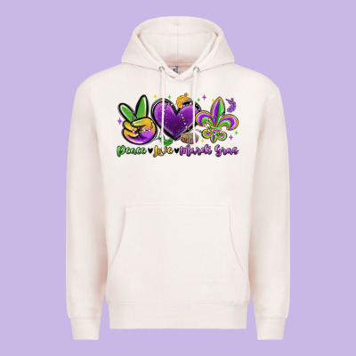 Peace Love Mardi Gras Premium Hoodie Designed By Maliassmallbusiness