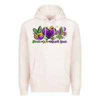 Pale Pink peace love mardi gras Premium Hoodie - MaliasSmallBusiness