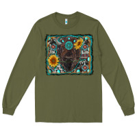 Army Green american bison wıth sunflower and gemstone Long Sleeve Tee - RanaPortraitStore