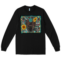 Black american bison wıth sunflower and gemstone Long Sleeve Tee - RanaPortraitStore