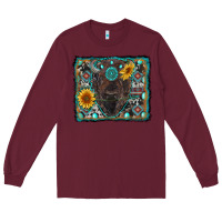 Burgundy american bison wıth sunflower and gemstone Long Sleeve Tee - RanaPortraitStore