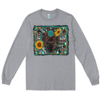 Heather Grey american bison wıth sunflower and gemstone Long Sleeve Tee - RanaPortraitStore