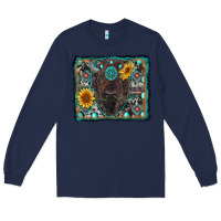 Navy american bison wıth sunflower and gemstone Long Sleeve Tee - RanaPortraitStore