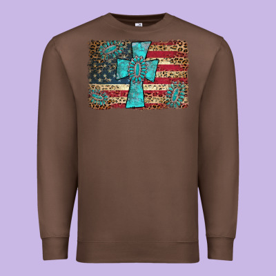 Flag And Turquoise Cross Premium Sweatshirt Designed By Adodesignshop