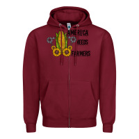 Burgundy america needs farmers Zipper Hoodie - CowhideDigitalArt