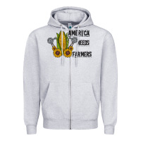 Heather Grey america needs farmers Zipper Hoodie - CowhideDigitalArt