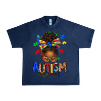 Navy autism mom afro messy bun Urban Heavy Tee - texasbilliewilder