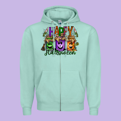Happy Halloween Jar Zipper Hoodie Designed By Racoondesign