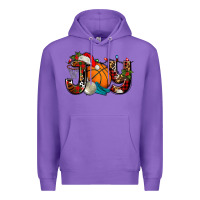 Purple joy with basketball and santa's hat Premium Hoodie - AdoDesignShop