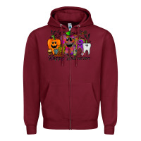 Burgundy happy halloween tooth Zipper Hoodie - RacoonDesign