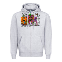 Heather Grey happy halloween tooth Zipper Hoodie - RacoonDesign