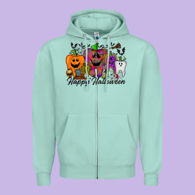 Happy Halloween Tooth Zipper Hoodie Designed By Racoondesign